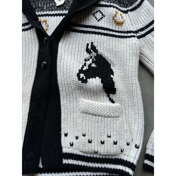 1950s Vintage Western Sears Men’s Size M Cowboy Horses Sweater Cardigan Flaws - Picture 2 of 11